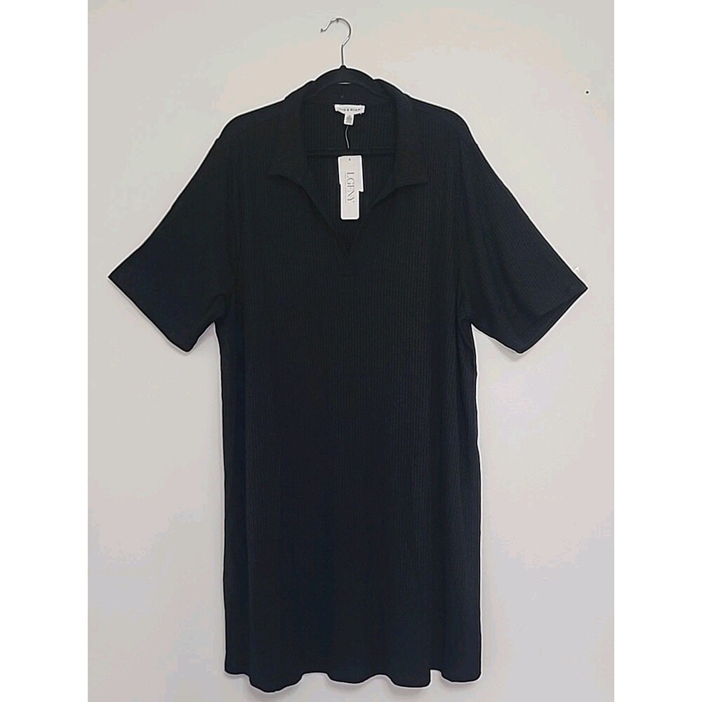NWT Rio & Rian Womans Shirt Dress Plus Sz. 3X Black Ribbed Stretch Viscose Blend